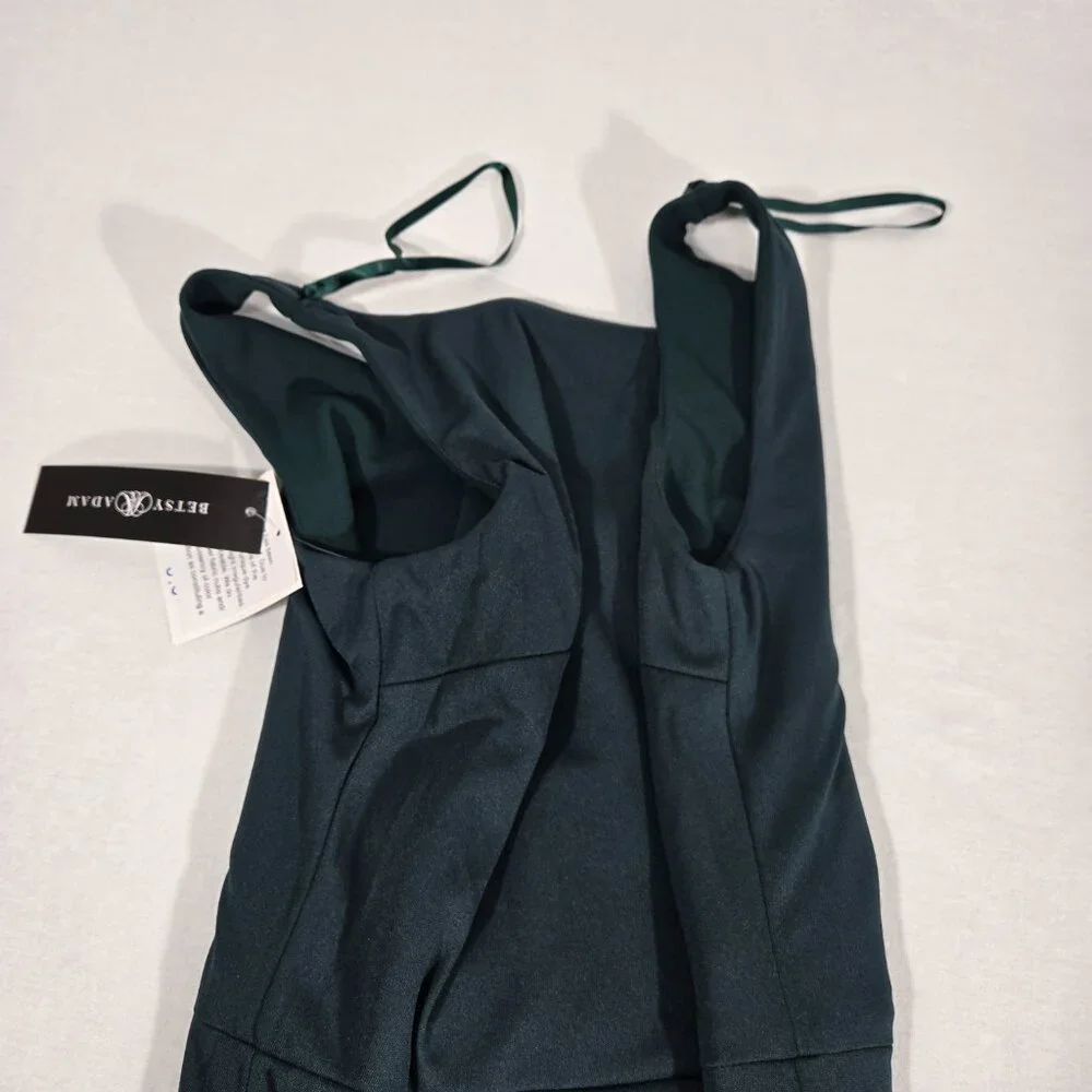 BETSY ADAM "Christine" PINE Scuba Crepe Ruffle Bow Slit Formal Gown Dress Size 8 - Picture 11 of 17